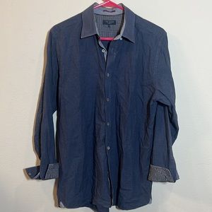 Ted Baker Blue Black Gingham Plaid Button Front Dress Shirt 4 Large